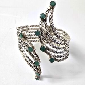 Watch Video / Sterling Silver 925 Emerald Gothic Open Cuff Bracelet